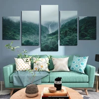 5pcs hd printed canvas paintings landscapes misty forests and waterfalls art group home decoration wall poster modular pictures
