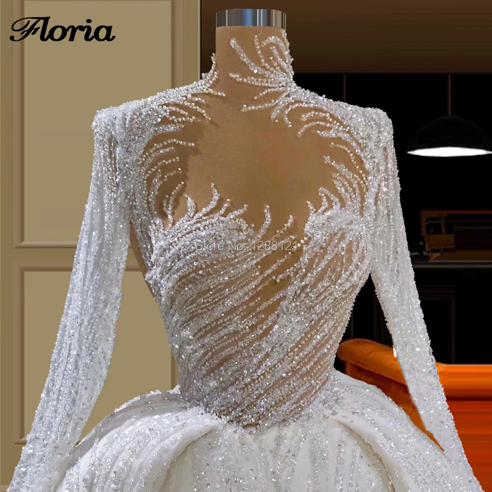 Ball Gown Turkish Formal Weddings Dresses 2020 Vestido De Noiva Saudi Arabia Shiny Beading Bridal Gown Crystal Bride Dress Dubai
