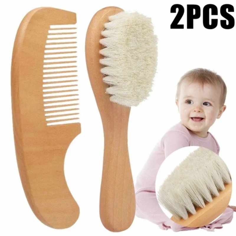 

Newborn Baby Natural Wool Baby Wooden Brush Comb Newborn Hair Brush Infant Head Massager Portable Baby Comb Hair Bath Brush Comb
