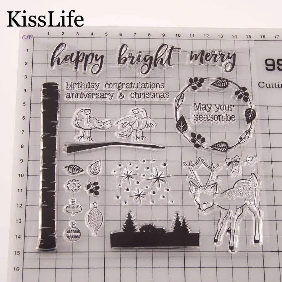 1 лист прозрачные штампы с животными оленем курицей листьями счастливыми яркими