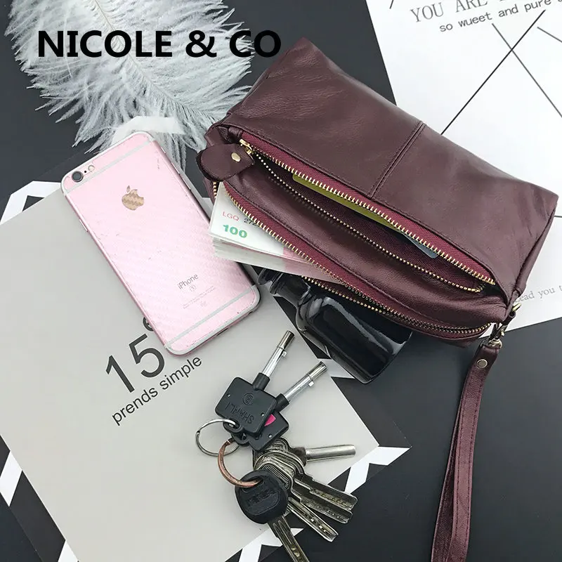 Кошелек NICOLE & CO из натуральной кожи для женщин дамская сумочка на молнии
