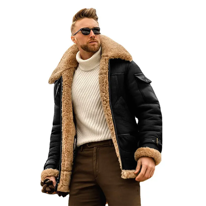 

New Winter 2021 New Fur One-Piece Men's Coat, Thickened Medium-Length Leather Jacket, European And American Men's Wear