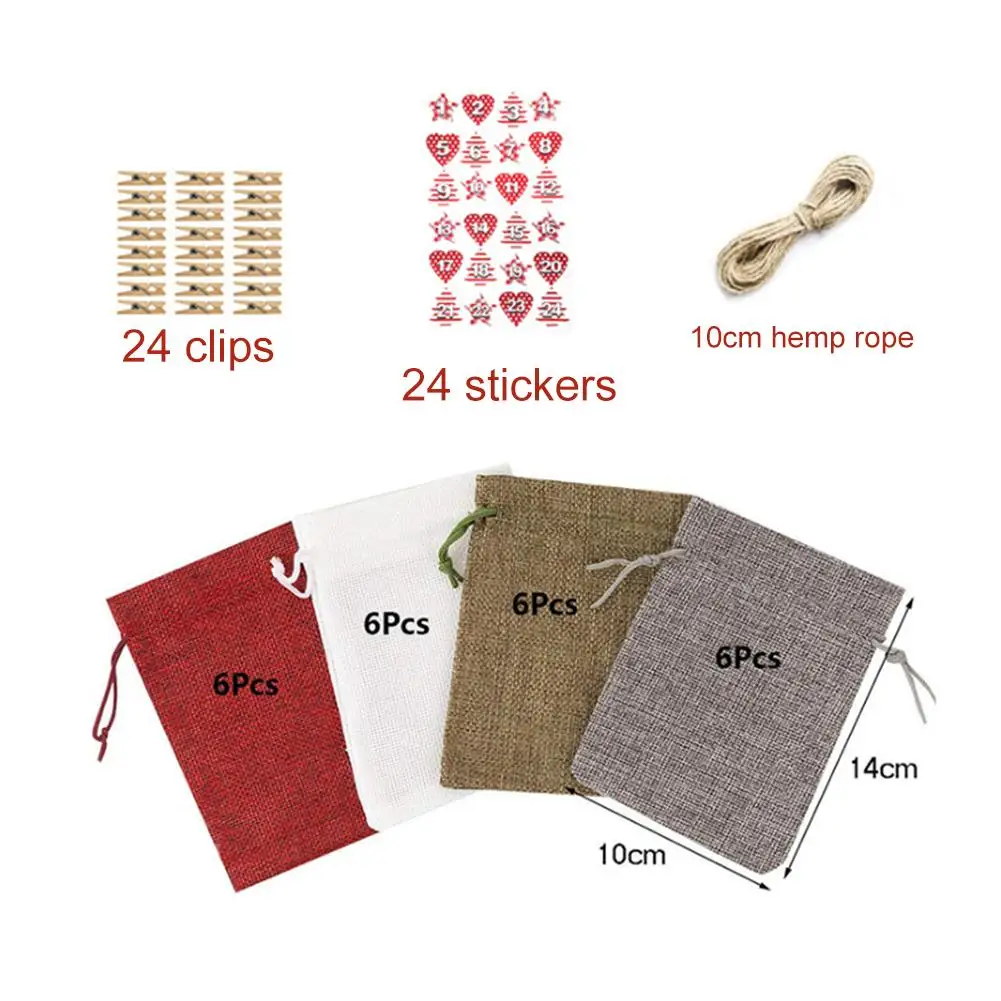 Рождественские Сумки с календарем набор 24 дней мешковина подарок сумки на шнурке