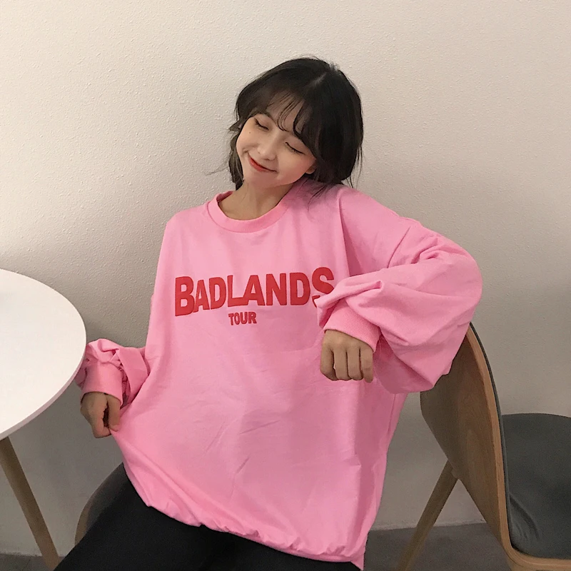 Женские толстовки Ulzzang BF Harajuku с принтом пуловер пышными рукавами и круглым