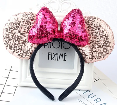 Diadema de Navidad con orejas de Minnie Mouse para mujer, cinta para el pelo con lazo de lentejuelas gruesas, accesorios para el cabello para ni&ntilde;a, fiesta de cumplea&ntilde;os-3