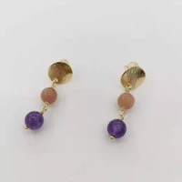 geniune amethyst sunstone earrings natural stones pendants charms 14k gold filled unusual dangle bohemian earrings for women