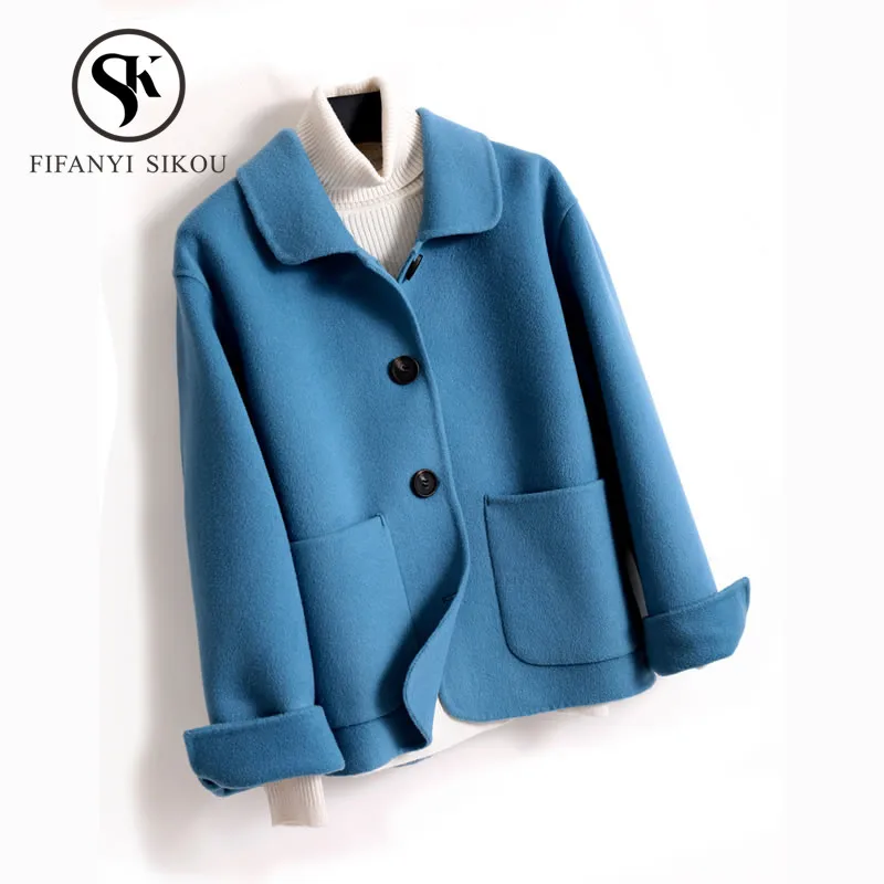 Высококачественные двухсторонние кашемировые короткие пальто 2019 зимнее женское