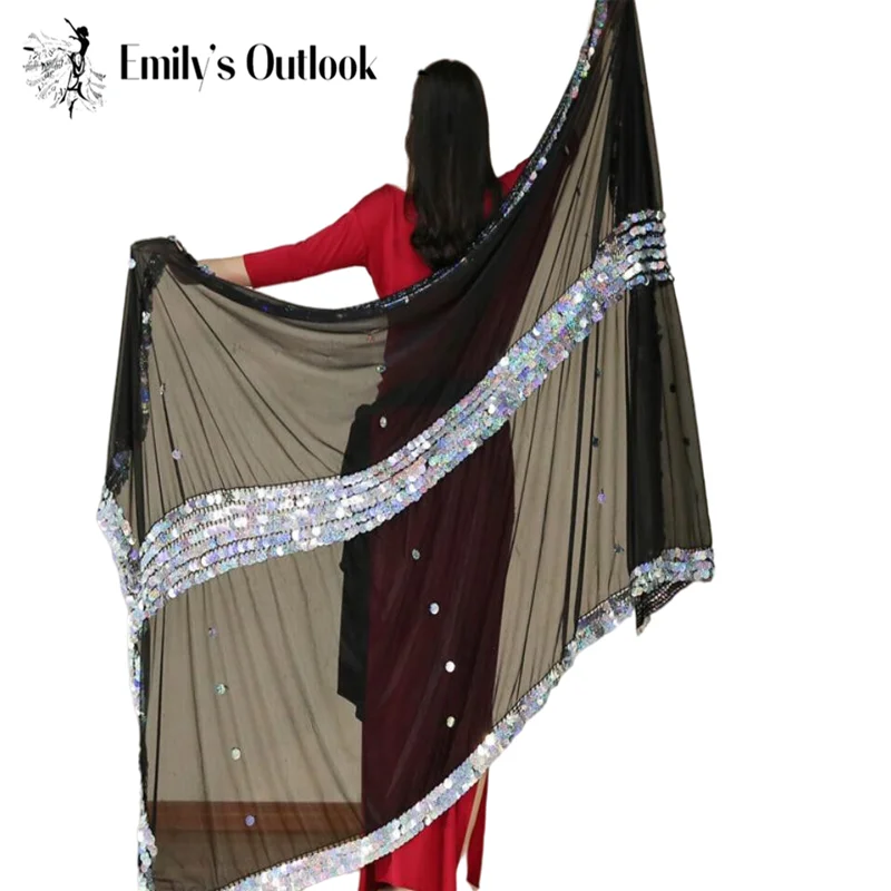 Оптовая продажа Для женщин живота танцевальный шарф с вуалью и большим Размеры
