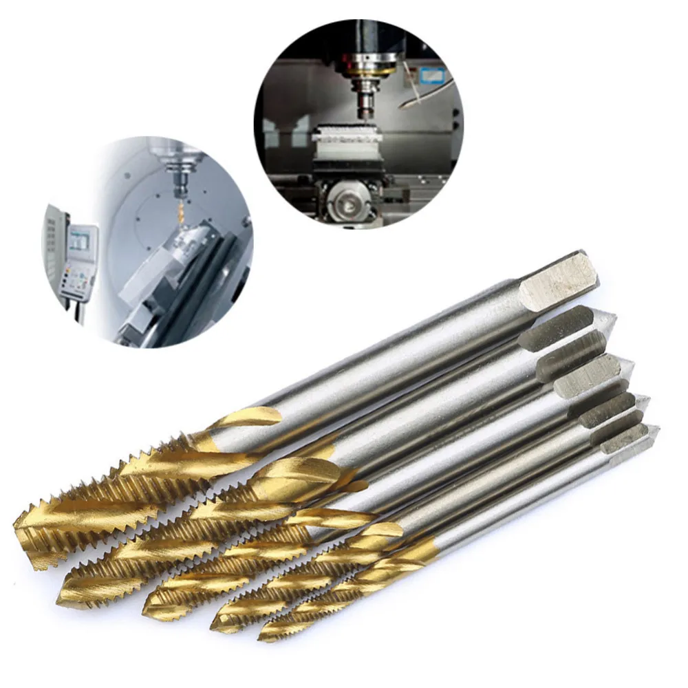 

7pc/lot Titanium Coated Thread Tap Drill Metric Hss Spiral Fluted Machine Screw Tap Spiral Pointed Taps