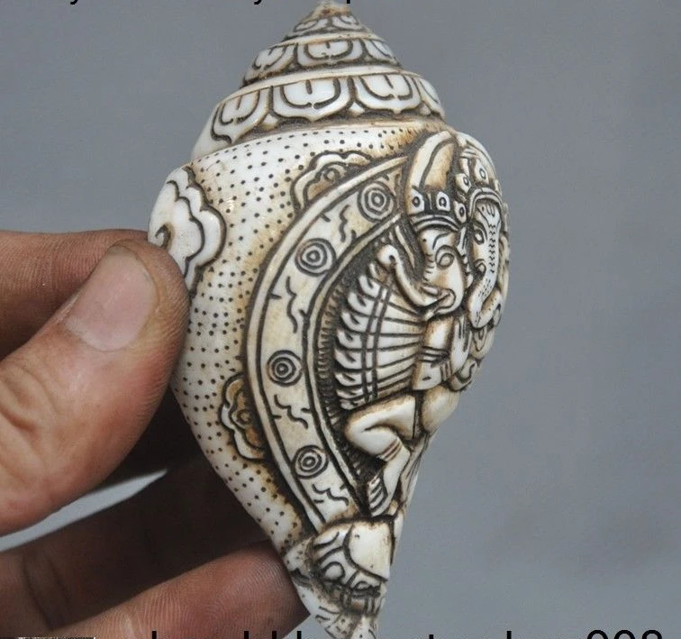 Тибетский ракушка 3 головы 1000 руки слон рошала гудок статуя Будды | Дом и сад