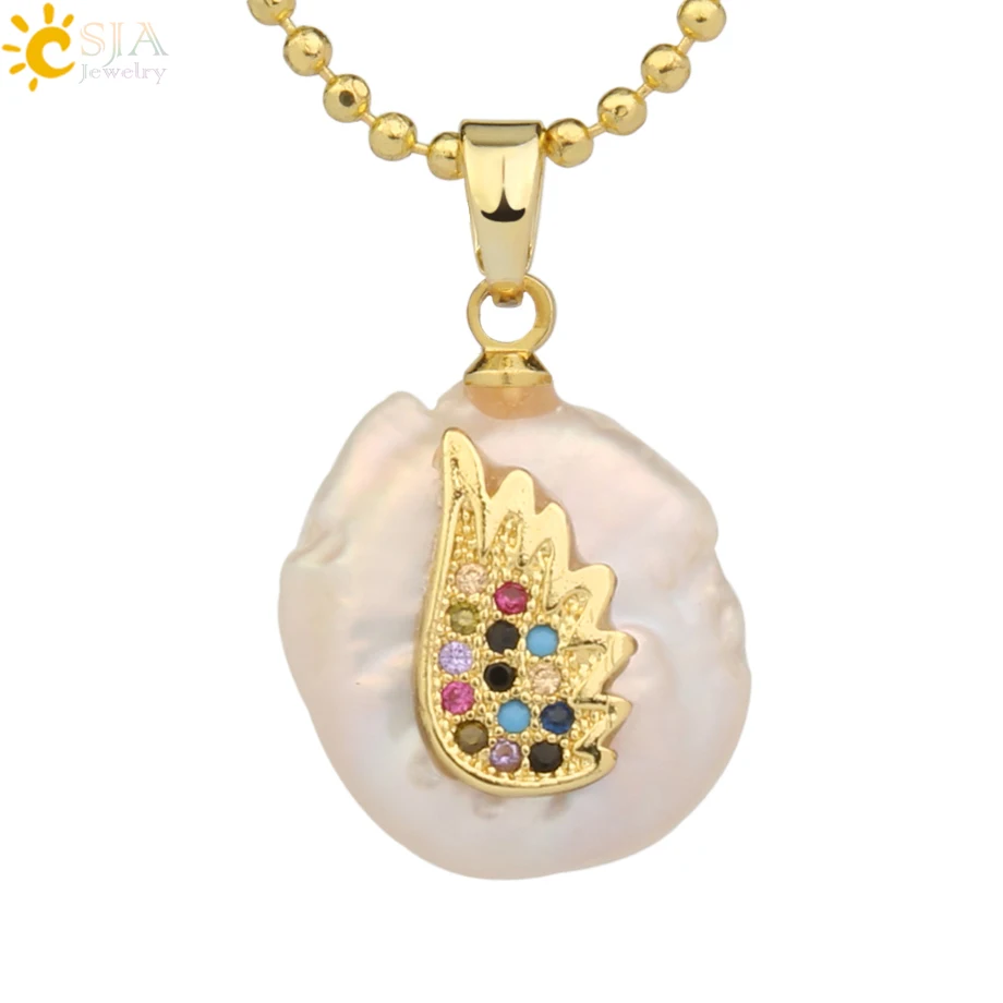 Necklace-I Csja кулон из пресноводного жемчуга крыло животное слон сова кролик растение кактус Подвески ожерелье со стразами для женщин Девушка G216 - Окраска металла: Necklace-I