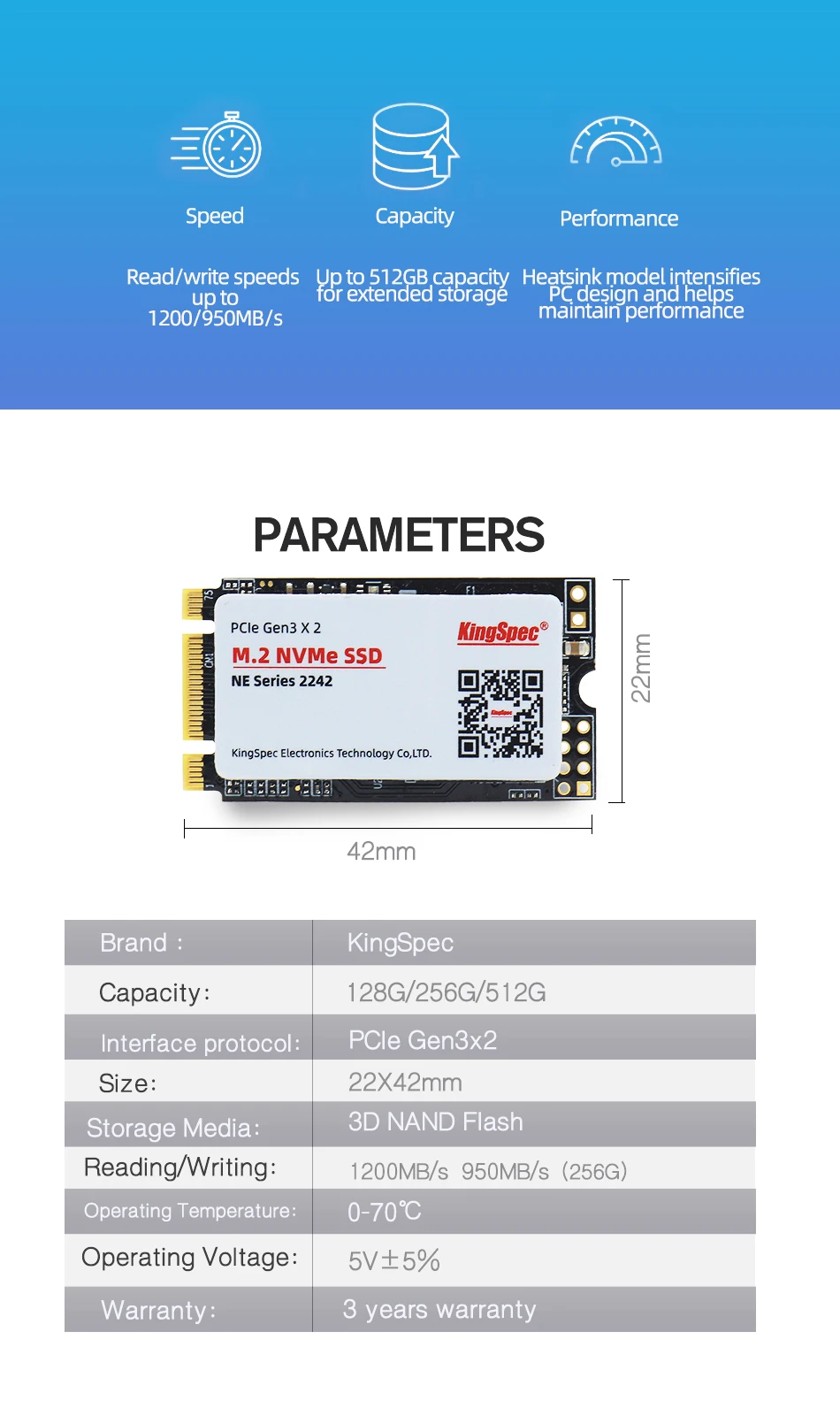 kingspec M.2 SSD PCIe 500gb 512GB 22*42mm hard drive m2 pcie NVMe Internal Hard DriveFor T480/T470P/T580/L570/P52S/X280/T570