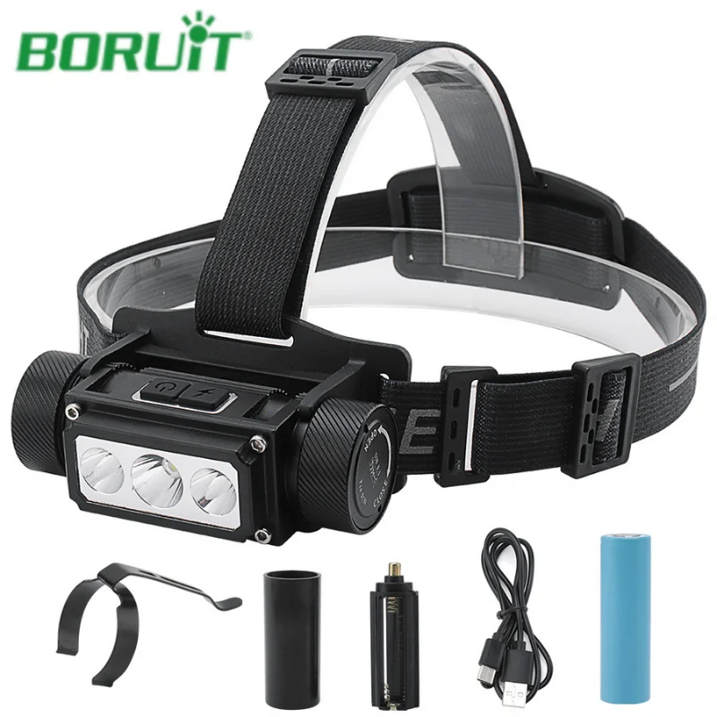 BORUiT Powerful 6000LM LED Headlamp Rechargeable Waterproof Headlight TYPE-C+4*XP-G2 21700 Head Torch for Camping Hunt Fishing
