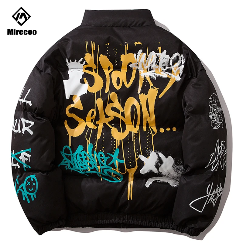 Парка мужская зимняя с воротником-стойкой и принтом в виде граффити | Мужская