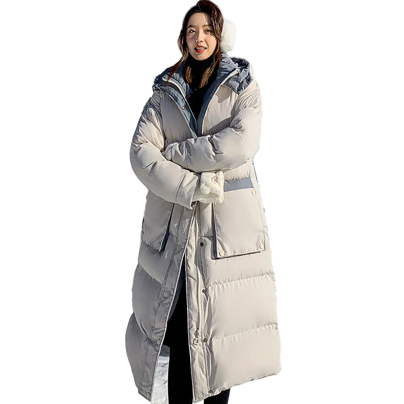 

Новинка 2021, зимнее длинное пальто для женщин, свободное зимнее пуховое пальто средней длины в Корейском стиле с подкладкой