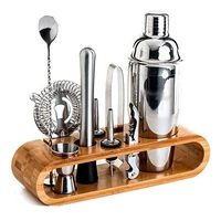 750ml stainless steel bar cocktail shaker set barware tools shaker sets with wooden rack storage stand bars mixed drinks bar set