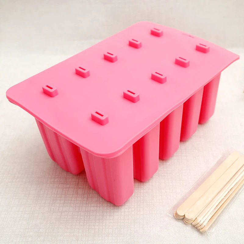 pink 10 grid Домашнее мороженое формы для мороженого формы пищевого класса Moule силиконовые формы замораживатель BPA-Free с 50 палками DIY Helado - Цвет: pink 10 grid