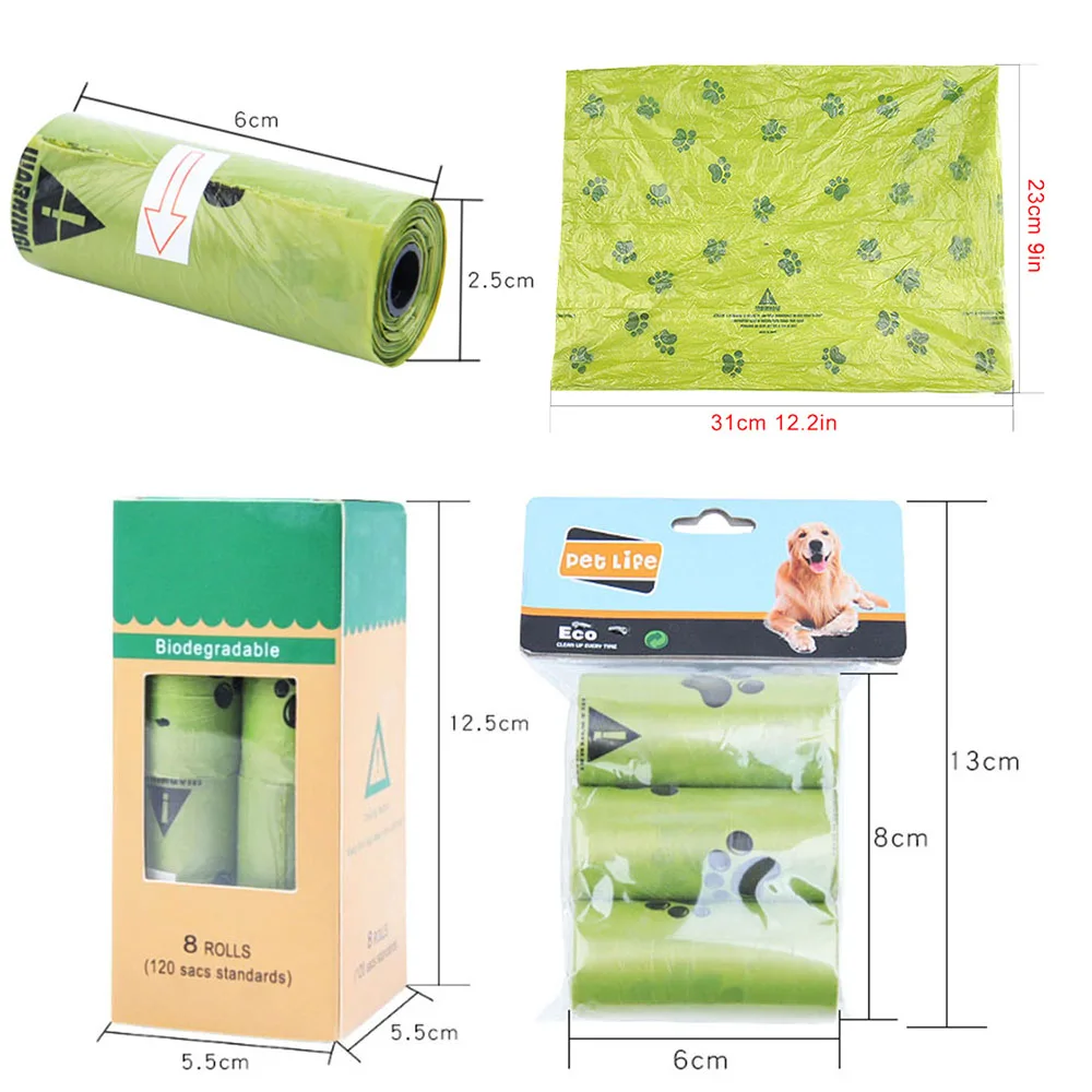 

Dog Poop Bags Earth-Friendly 8 Rolls/120Pcs Green Pet Waste Bags Puppy Waste Bag Pet Product Eco-friendly Poop Doggy Garbage Bag