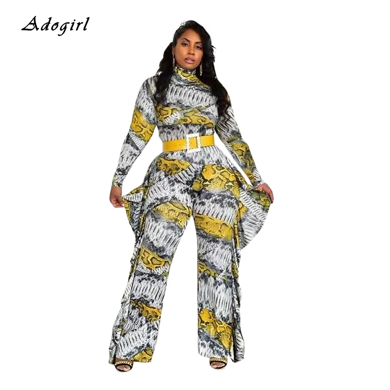 Элегантный комбинезон со змеиным принтом и оборками Женский Повседневный с