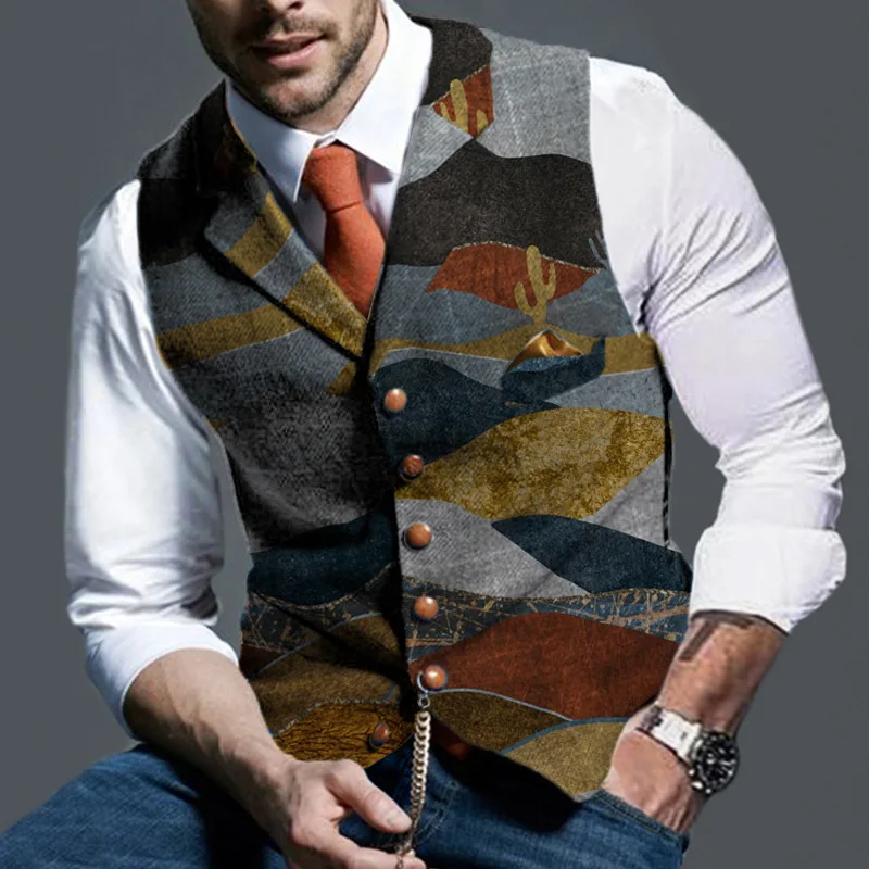 

Camouflage Mens Waistcoat Formal Business Casual Slim Fit Vests for Men Retro Contrast Patchwork Gentleman Men Suit Vest Gilet