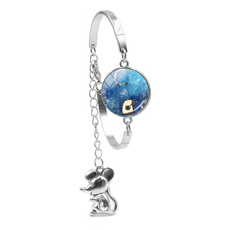 Hot! 1pcs 2020 Handmade New Ladies Bracelet Cute Cartoon Mouse Pendant Painting Glass Convex Girl Gift Jewelry | Украшения и