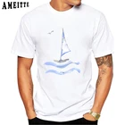 Легкая летняя модная мужская футболка с принтом парусника волн и чаек забавная лодка с коротким рукавом топы для мальчиков с абстрактным дизайном крутые мужские футболки