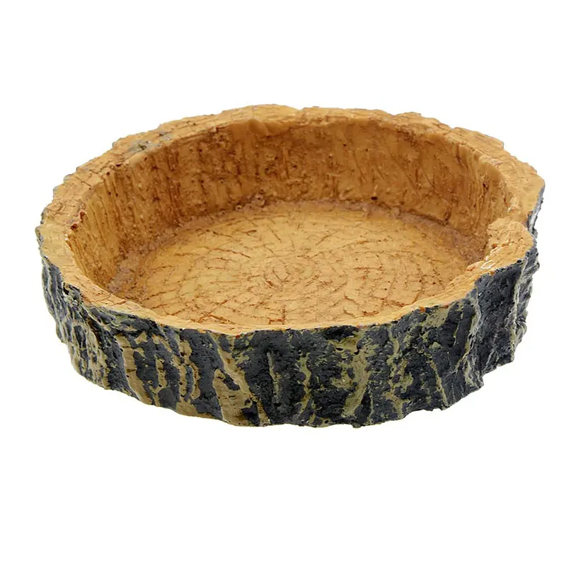 Pets Feeder Breeding Tray Reptile Water Dish Feeding Plate Turtle Natural Bowl Food and Resin Tree Bark |