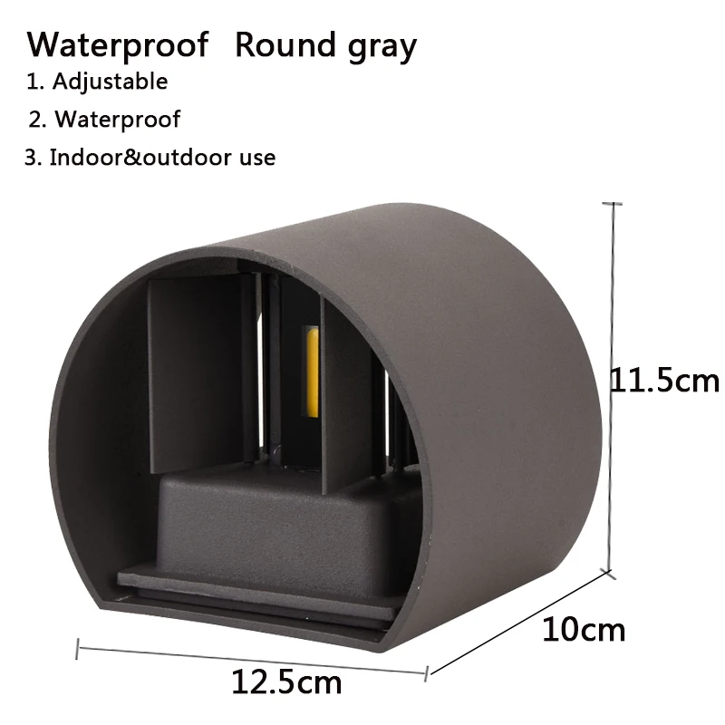 IP65 Round gray IP65 светодиодный водонепроницаемый настенный светильник 12 Вт для помещений и улицы, регулируемый настенный светильник для двора, крыльца, коридора, спальни, настенный светильник - Цвет абажура: IP65 Round gray