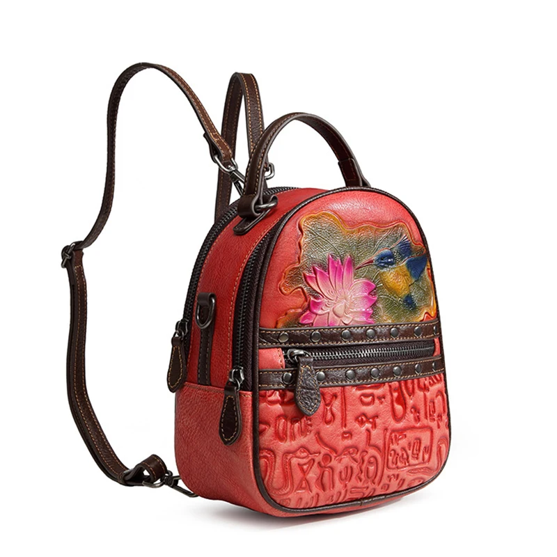 Женская Цветочная Дорожная сумка из натуральной воловьей кожи рюкзак удобный