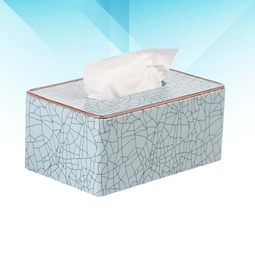 

1pc Household Leather Tissue Box Container Paper Organizer Ice Crack Pattern for Home (Sky-blue)