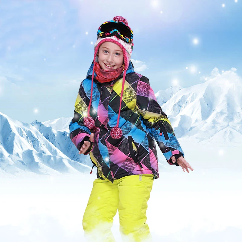 Зимний детский лыжный костюм с капюшоном для девочек лыжная куртка + зимние штаны
