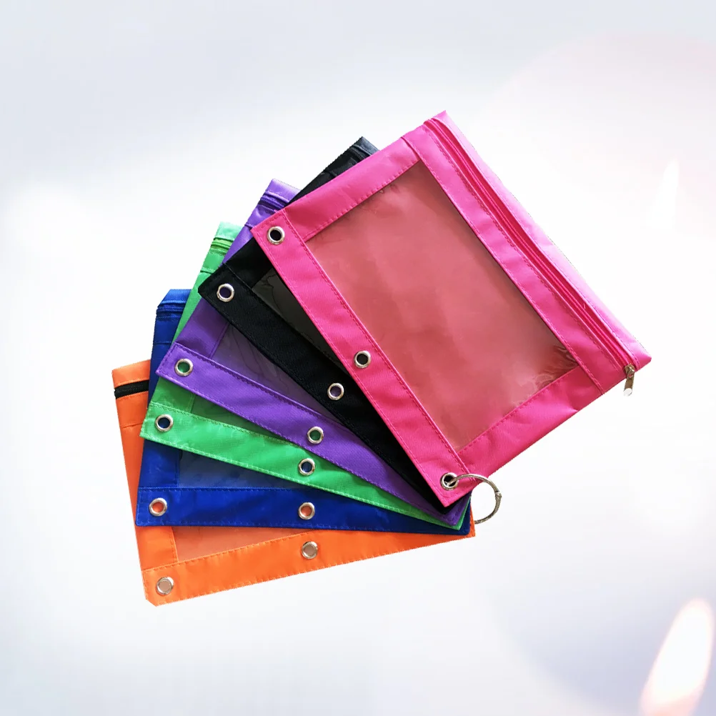 

6Pcs Three Hole transparent Oxford Cloth Pen Bag Air Hole Office Stationery Bag(Black, Purple, Orange, Green Rosr and Royalblue)