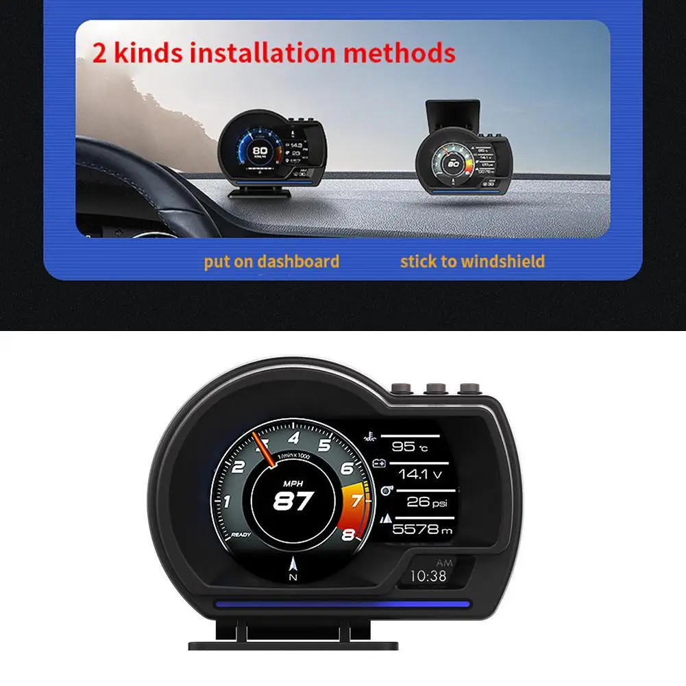 

New Car HUD OBD Diagnostic Scanner GPS Smart Head Up Display Speed Monitoring 9 Interface Digital Gauge Meter Turbo Brake Test