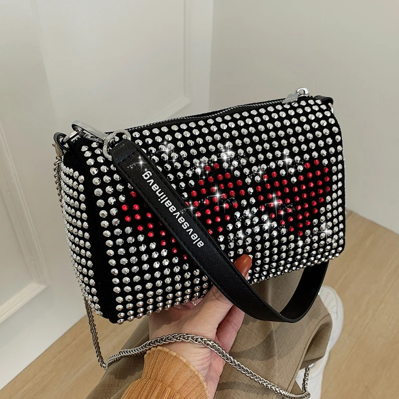 

Women Diamond Hobo-bag for 2021 Female Clutch Design Brand Luxury Shoulder Bags Handbag Leather PU Shiny Hobo-bag Messenger Bag