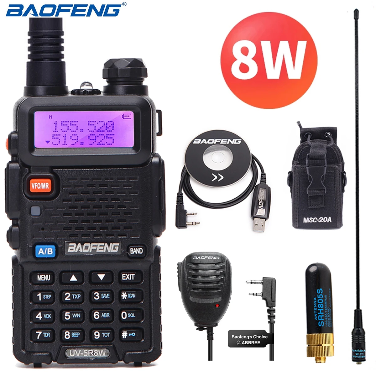 BaoFeng UV 5R 8 Вт двухстороннее радио настоящий 10 км 128CH двухдиапазонный УКВ (136 174 МГц)