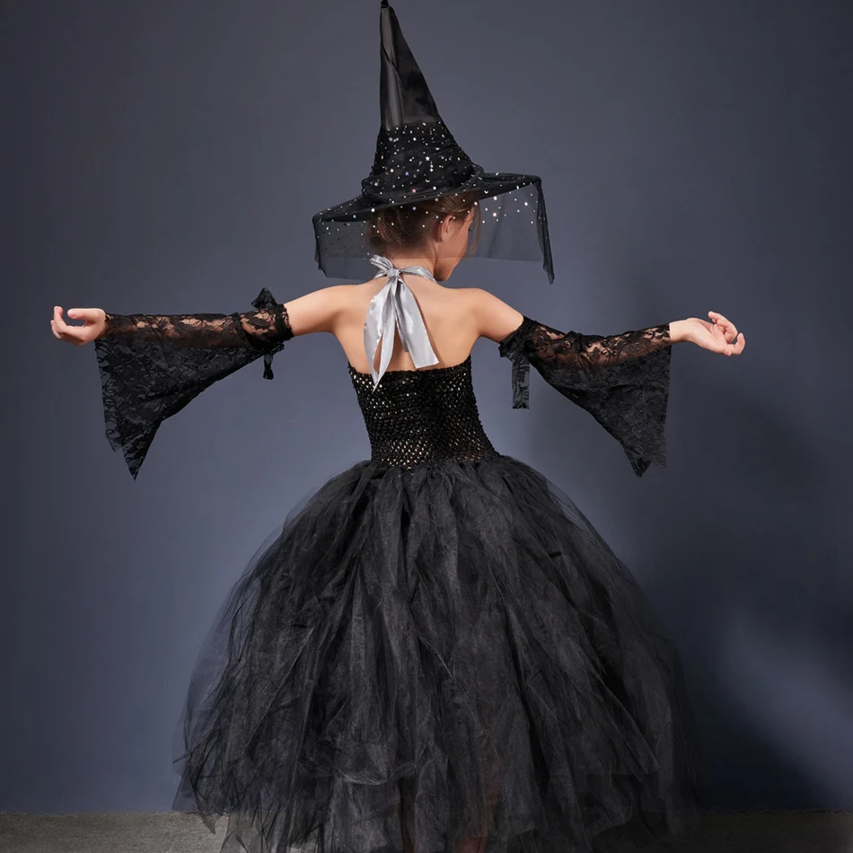 Платье ведьмы на Хэллоуин для девочек страшные костюмы с волшебной шляпой