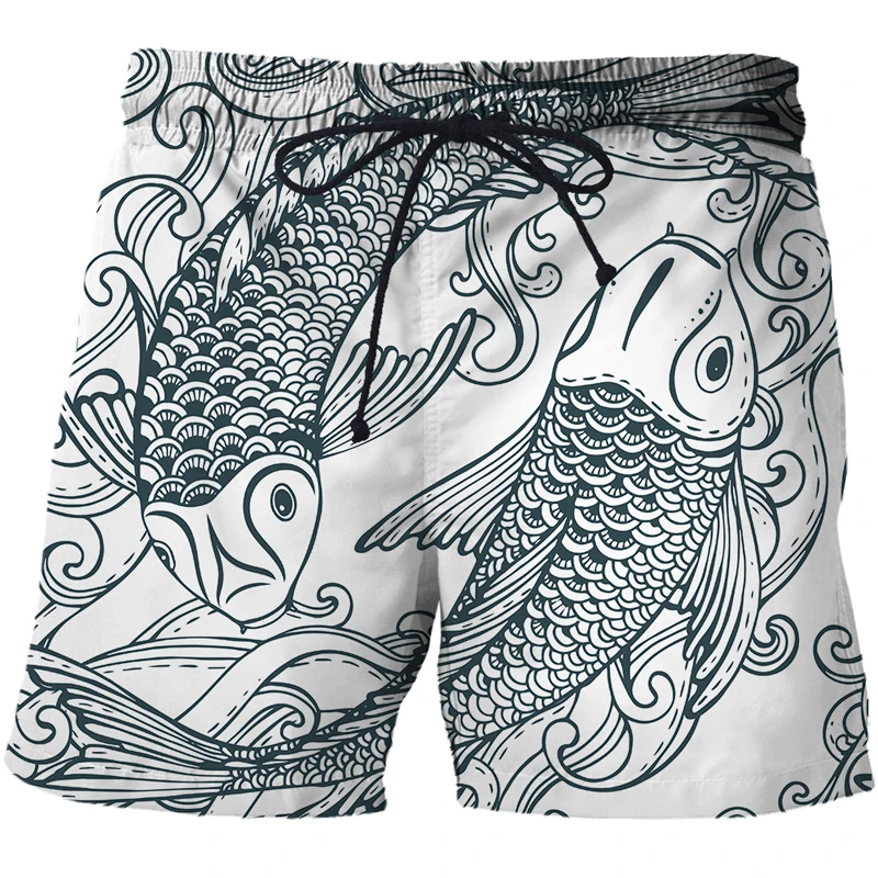 2021 New Shorts Swimming Trunks for Men Summer New 3D Koi art pattern Quick Dry Beach Shorts Streetwear Men's Clothing