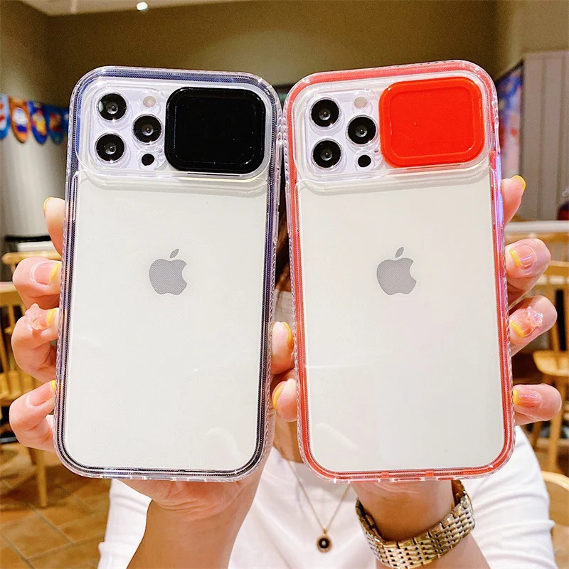 

Case For IPhone 13 11 12 Pro Max XS XR X 7 8 Plus 6 6s SE 2020 Push Pull Transparent Protective Camera Shockproof TPU Back Cover