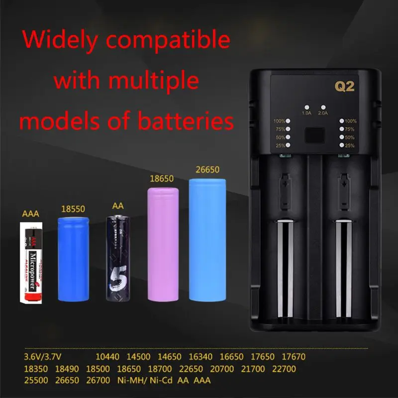 2 Слоты USB быстрое зарядное устройство адаптер для 18650 20700 21700 26650 18350 10500 зарядное устройство для никель-кадмиевых или никель-металл-AAA литиевая батарея li-ion никель-металл-гидридных и никель-кадмиевых типов аккумуляторов мА/ч. аккумулятор
