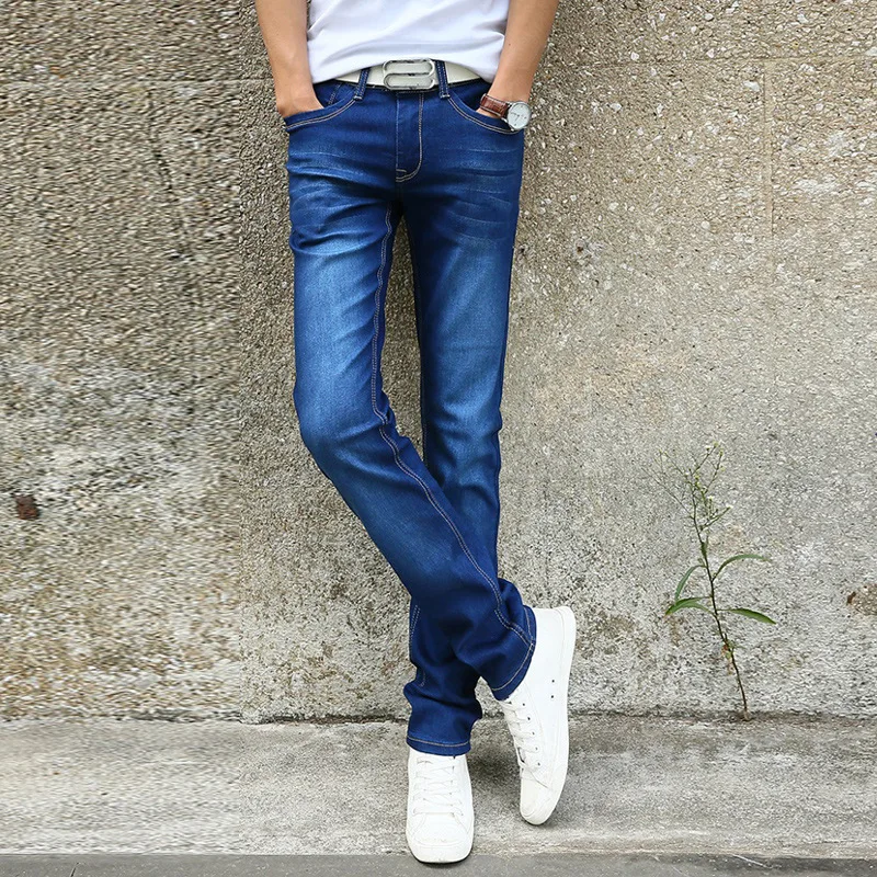 

FAKUNTN 2021 Men's Slim Stretch Jeans Fashion Solid Color Classic Style Denim Trousers