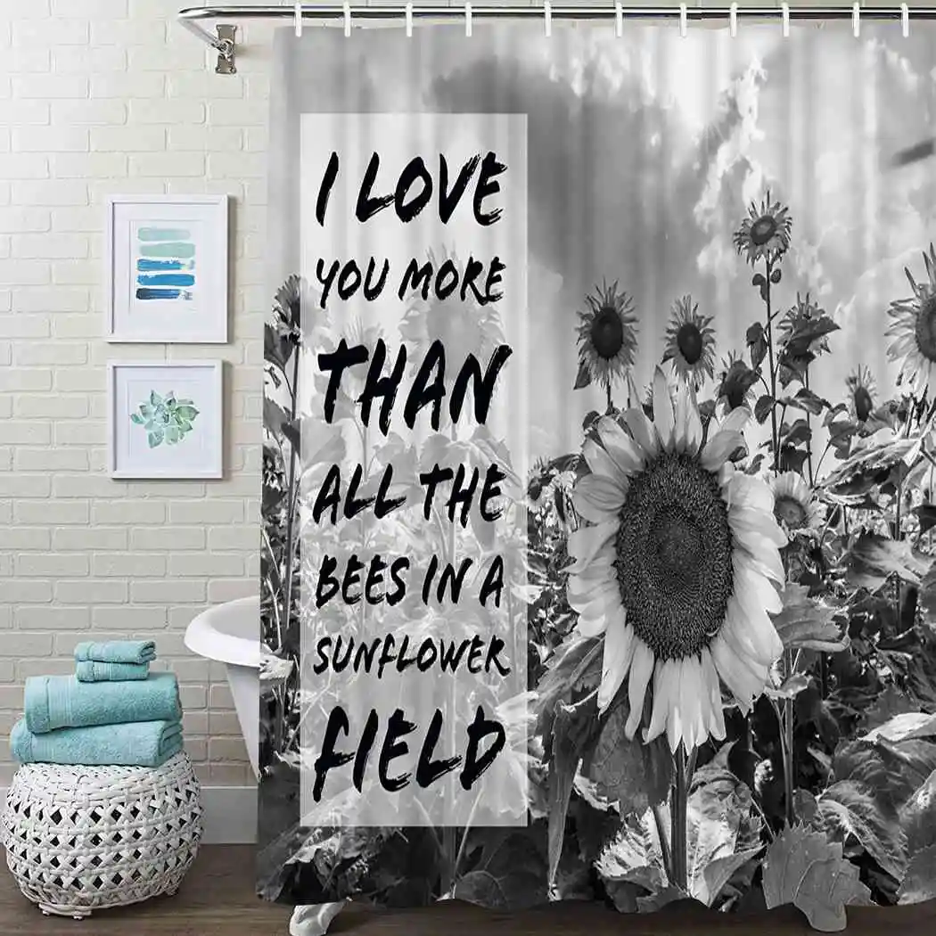 

Sunflower Quote Shower Curtain Floral Leaves Shower Curtain Waterproof Fabric For Bathroom Decor Shower Curtains Set With Hooks