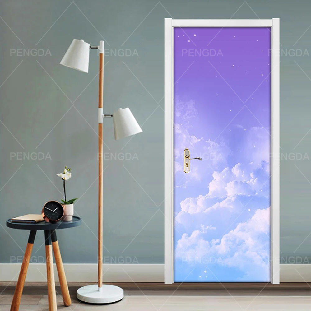 Pegatina de impresi&oacute;n 3D autoadhesiva, imagen de nube de cielo estrellado, decoraci&oacute;n del hogar, papel impermeable de PVC para renovaci&oacute;n de puerta de sala de estar-3