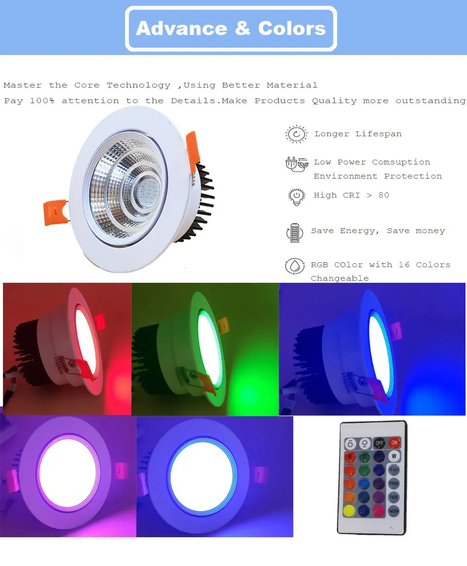 GD 1 шт., 3 Вт, 6 Вт, 9 Вт, RGB светодиодный потолочный светильник, сменный цвет, встраиваемый точечный AC85-265V с регулируемой яркостью, RGB прожектор с пультом дистанционного управления