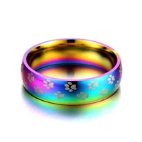 hot fashion stainless steel colorful rainbow cute paw printing wedding ring women men jewelry
