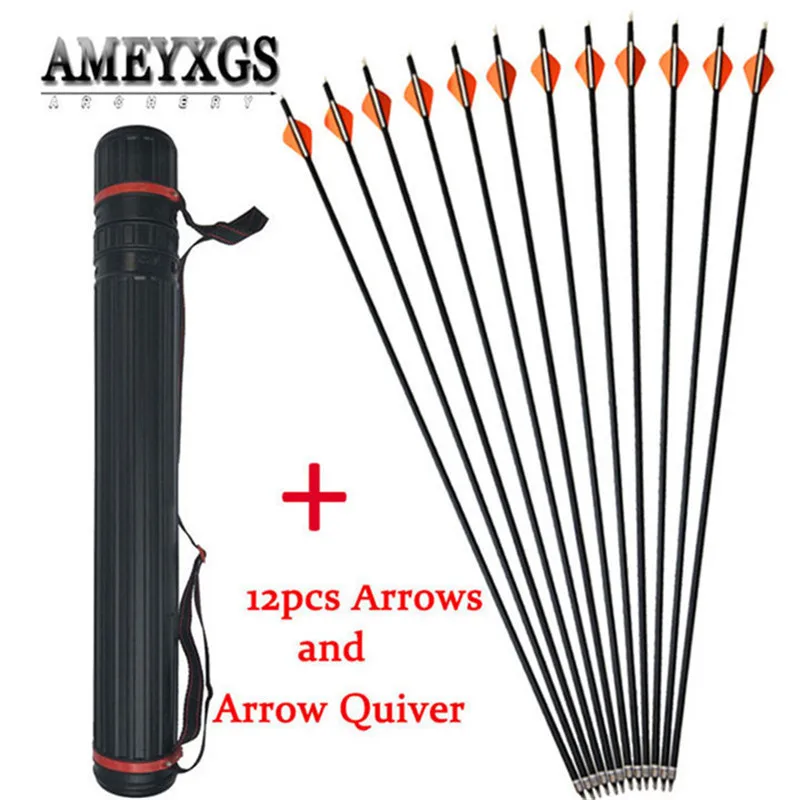 

12pcs 31.5" Mix Carbon Arrow 500 Spine With Quiver Set Outdoor Hunting Shooting Training Portable Arrow Quiver Archery Sports