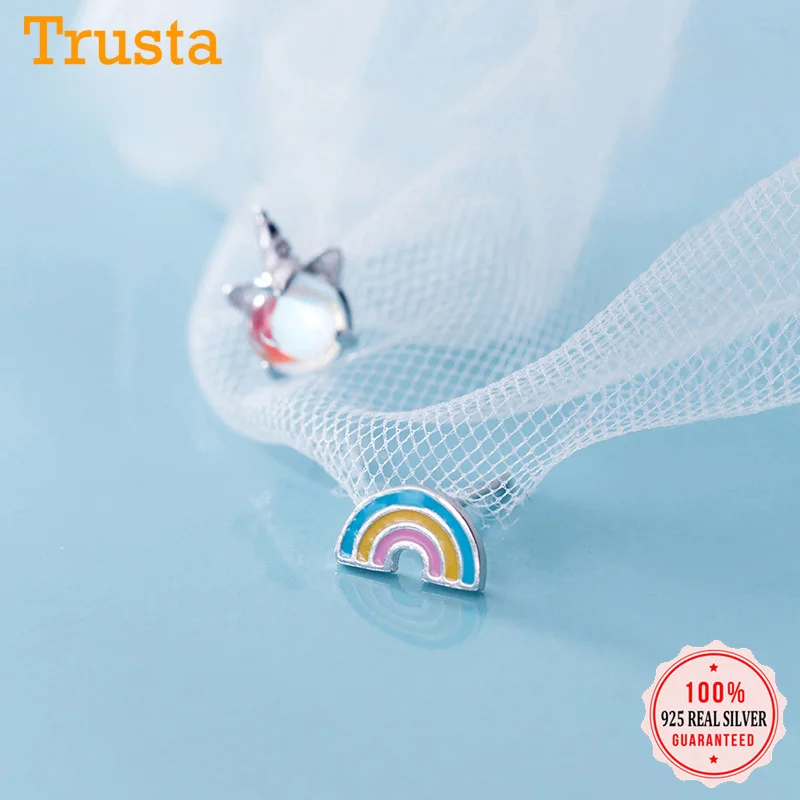 Женские асимметричные серьги гвоздики Trustdavis однотонные из 100% настоящего серебра