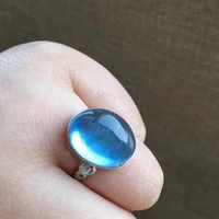 natural blue aquamarine crystal adjustable ring oval 19x16mm 925 sterling silver aquamarine ring fashion aaaaaa