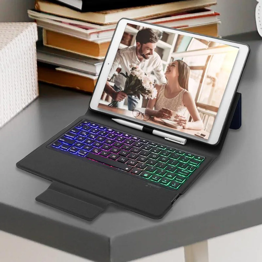 Для iPad 10,2, 7 цветов, Беспроводная Bluetooth клавиатура, кожаный чехол с подставкой, умный флип-чехол со встроенным держателем для карандашей