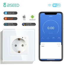 BSEED-enchufe de pared con Wifi, estándar europeo, 86x86mm, Monitor de potencia inteligente, Control por aplicación de Google y Alexa