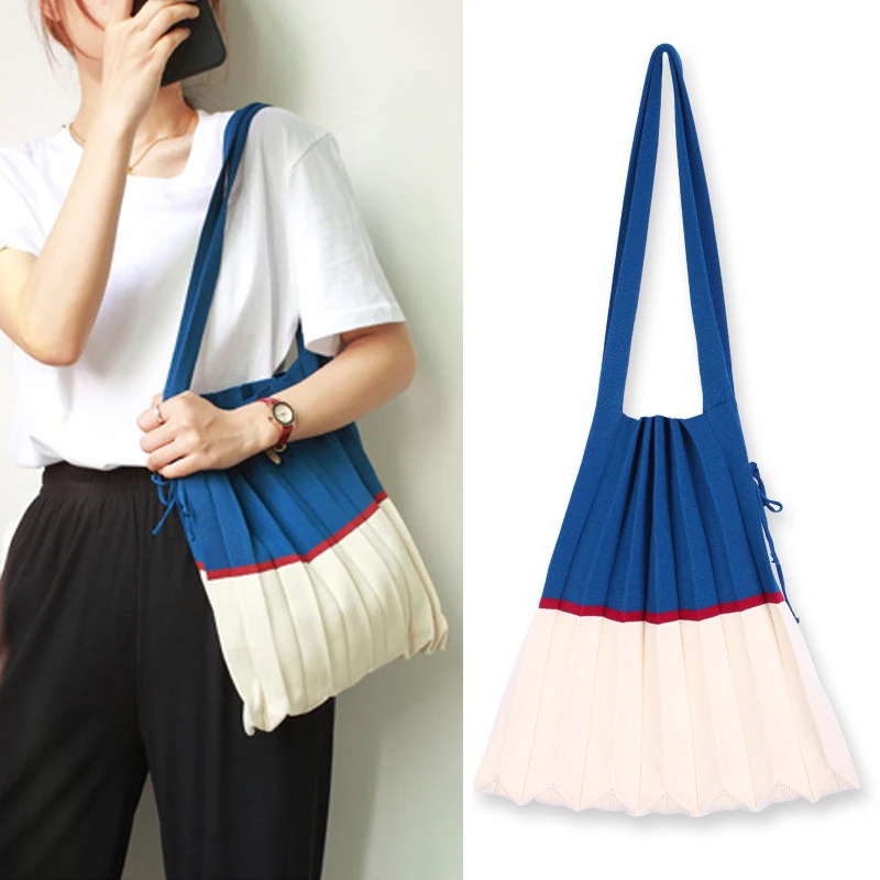 

Новая женская вязаная складная сумка через плечо, модная плиссированная сумка через плечо, вместительная повседневная сумка-шоппер, женска...